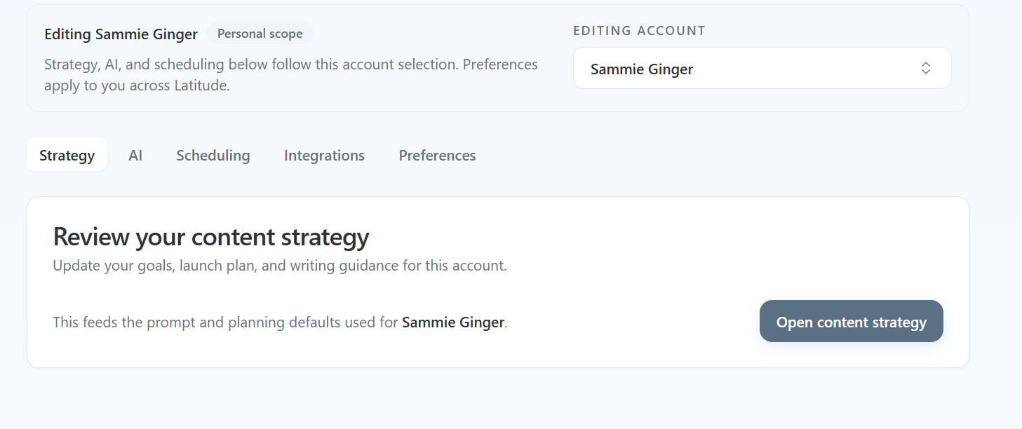 Settings Landing page screenshot